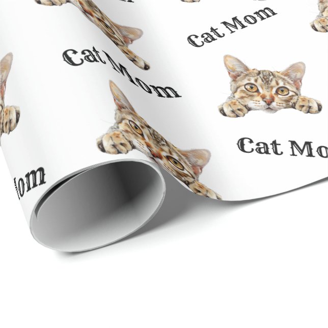 Cat Mum Peeking Egyptian Mau Repeating Pattern Wrapping Paper (Roll Corner)