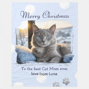 Cat Mum Personalised Pet Photo Christmas Fleece Blanket