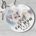 Cat Mum Personalised Pet Photo Key Ring<br><div class="desc">Best Cat Mum Ever Personalised Photo Keychain. This custom "Best Cat Mum Ever" keychain is a heartfelt keepsake for any cat lover, designed to celebrate the unique bond between her and her furry friend. Featuring bold, modern typography on a soft white ombre background, the sleek grey text and heart accents...</div>