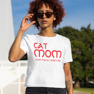 Cat Mum Pet Lover Funny Quote Cute Red And White T-Shirt