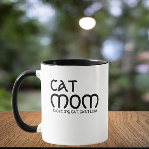 Cat Mum Pet Name Script Text Black White Customise Mug