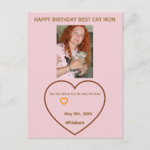 Cat Mum Photo Hearts Customised Birthday Postcard
