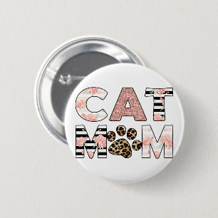 Cat Mum Pink Floral & Leopard Paw 6 Cm Round Badge