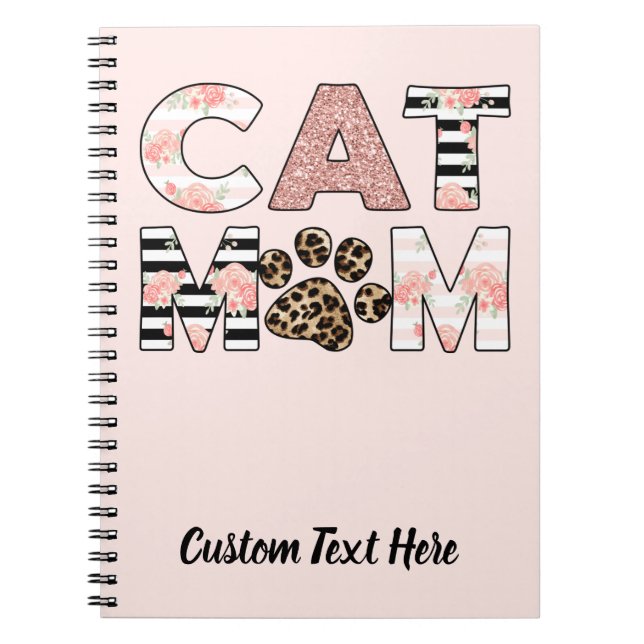 Cat Mum Pink Floral & Leopard Paw Notebook (Front)