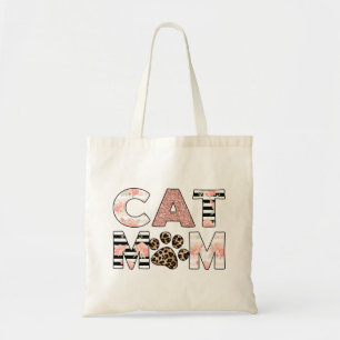 Cat Mum Pink Floral & Leopard Paw Tote Bag