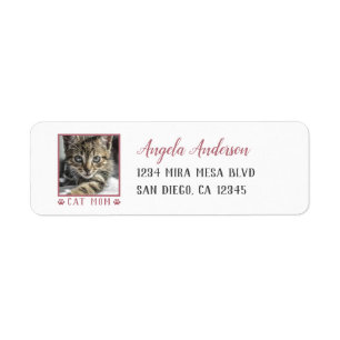Cat Mum Pink Paw Prints Pet Photo Return Address Label
