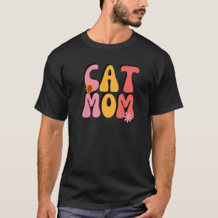 Cat Mum Retro Groovy Flowers T-Shirt