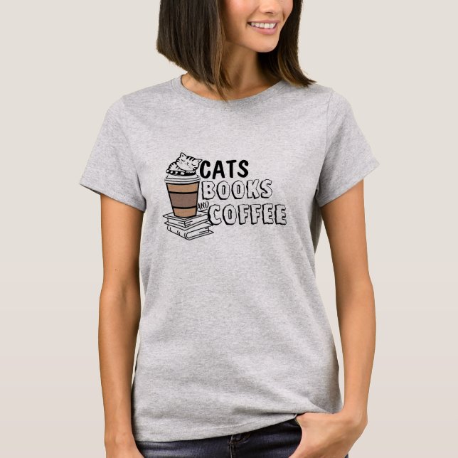Cat Mum Shirt - Books & Coffee Lover Tee (Front)