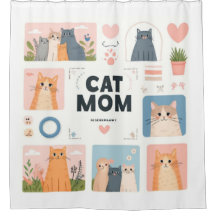 "Cat Mum" Shower Curtain with Adorable Kittens