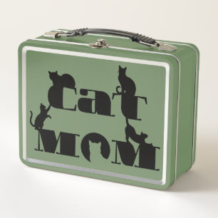 Cat Mum Silhouette Typography Metal Lunch Box