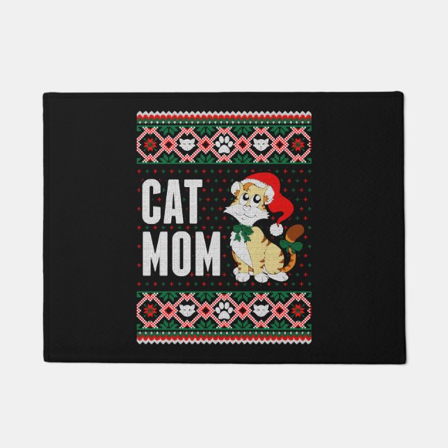 Cat Mum Ugly Christmas Sweater Doormat (Front)