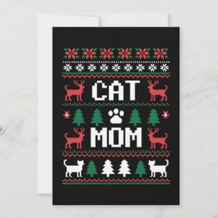 Cat Mum Ugly Christmas Sweater Paw Reindeer Xmas Invitation