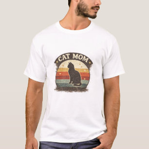Cat Mum Vintage Retro Sunset Design T-Shirt