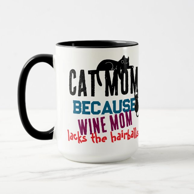 Cat Mum vs Wine Mum Funny Cat Lover Quote Mug (Left)