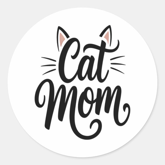 Cat Mum Whiskers and Ears Classic Round Sticker (Front)