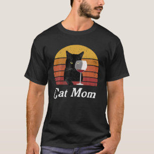 Cat Mum Wine Glass Vintage Eighties Style Cat Dist T-Shirt