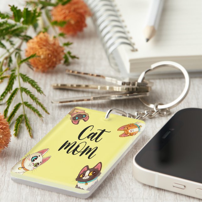 Cat mum Yellow  Key Ring (Front Right)