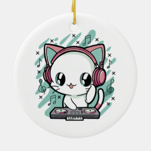 cat music ceramic ornament