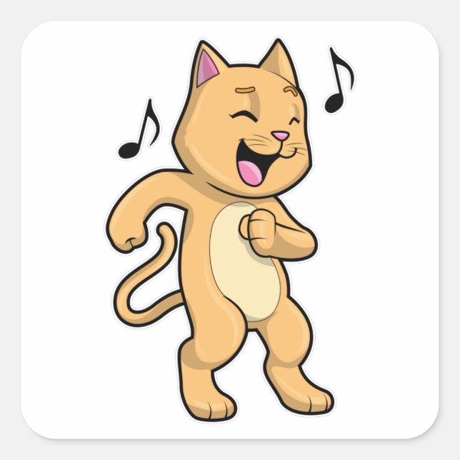 Cat Music Dance Square Sticker (Front)