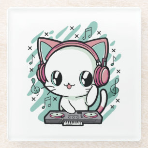 cat music glass coaster
