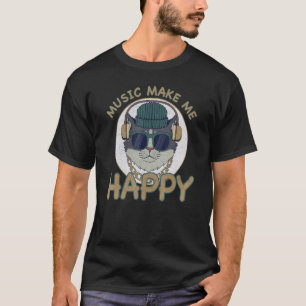 Cat Music Make Me Happy Retro Cool Cat Listening T T-Shirt