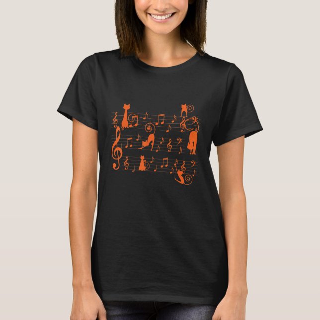 Cat Music Notes Cat Kitty Playing Music Note  Cat  T-Shirt (Front)