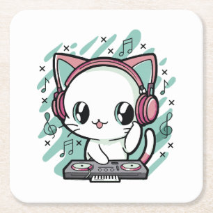 cat music square paper coaster