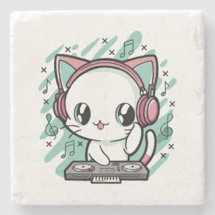 cat music stone coaster