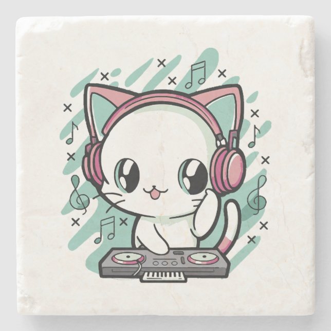 cat music stone coaster (Front)
