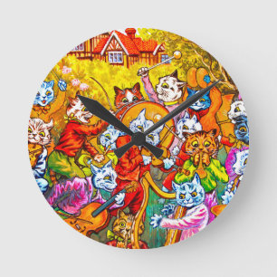 Cat Musical Band Round Clock