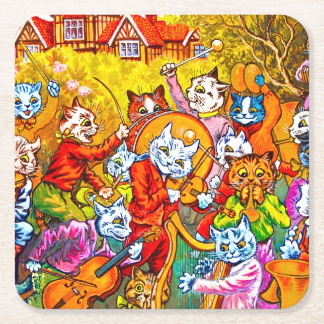 Cat Musical Band Square Paper Coaster (Front)