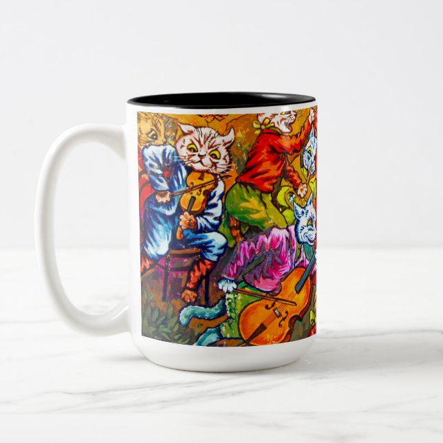 Cat Musical Band Two-Tone Coffee Mug (Left)