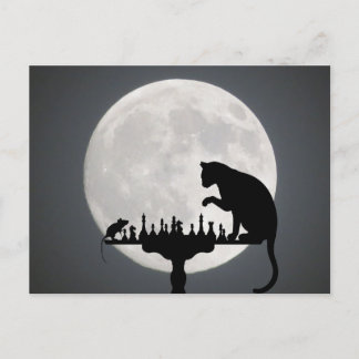 Cat N Mouse Play Chess Full Moon Postcard