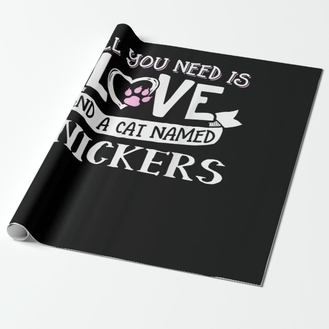 Cat Name Snickers Lovers | All You Need is Love Wrapping Paper (Unrolled)
