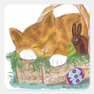 Cat Nap in an Easter Basket Square Sticker