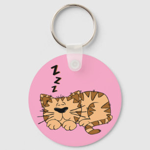 Cat Nap Kitty Button Keychain