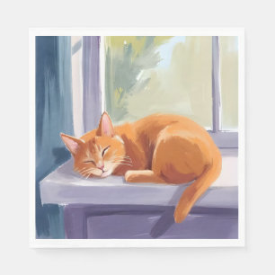 Cat Nap Orange Kitten Watercolor Pet Napkin