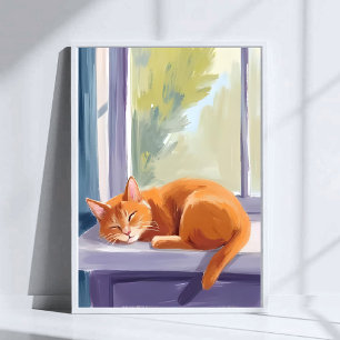 Cat Nap   Orange Kitten Watercolor Pet Poster
