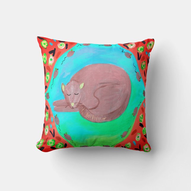 Cat Nap Throw Pillow (Front)