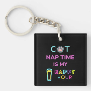 cat nap time is my happy hour key ring