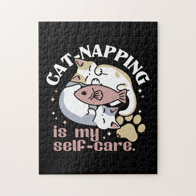 Cat-Napping Is My Self-Care Cute Cat Quote Jigsaw Puzzle (Vertical)