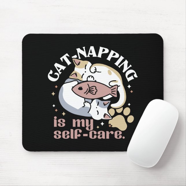 Cat-Napping Is My Self-Care Cute Cat Quote Mouse Pad (With Mouse)