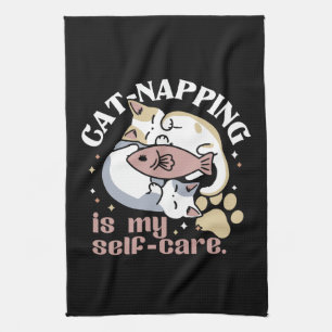 Cat-Napping Is My Self-Care Cute Cat Quote Tea Towel