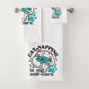 Cat-Napping Is My Self-Care: Cute Sleepy Cats Bath Towel Set