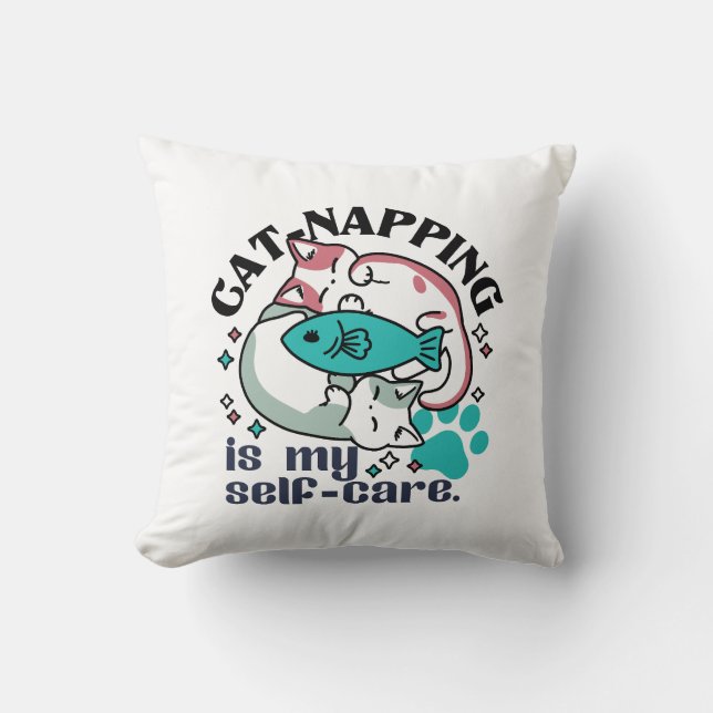 Cat-Napping Is My Self-Care: Cute Sleepy Cats Cushion (Front)