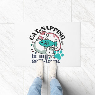 Cat-Napping Is My Self-Care: Cute Sleepy Cats Doormat