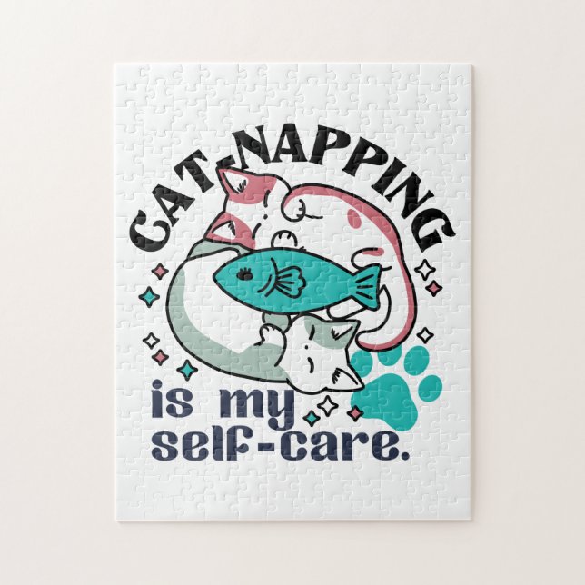 Cat-Napping Is My Self-Care: Cute Sleepy Cats Jigsaw Puzzle (Vertical)
