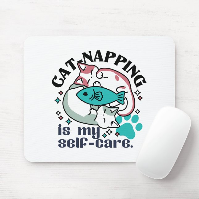 Cat-Napping Is My Self-Care: Cute Sleepy Cats Mouse Pad (With Mouse)