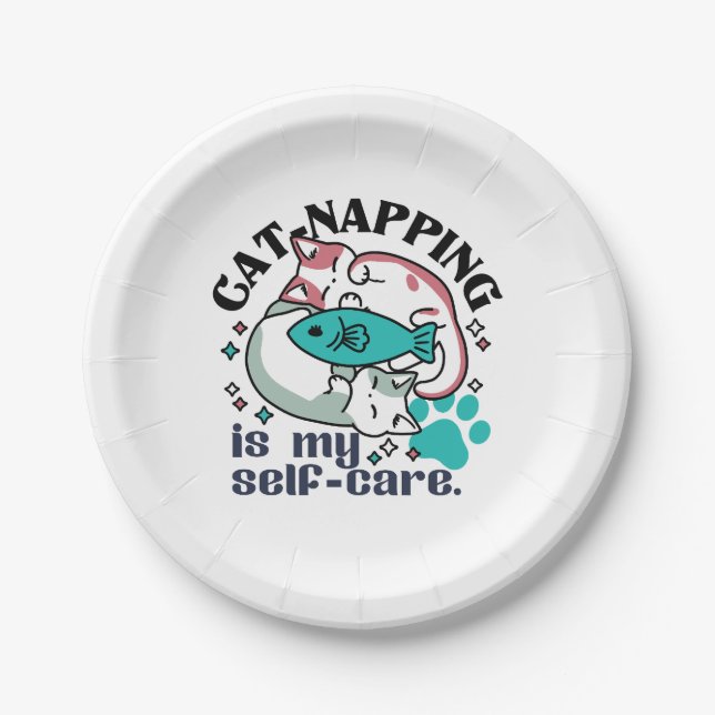 Cat-Napping Is My Self-Care: Cute Sleepy Cats Paper Plate (Front)