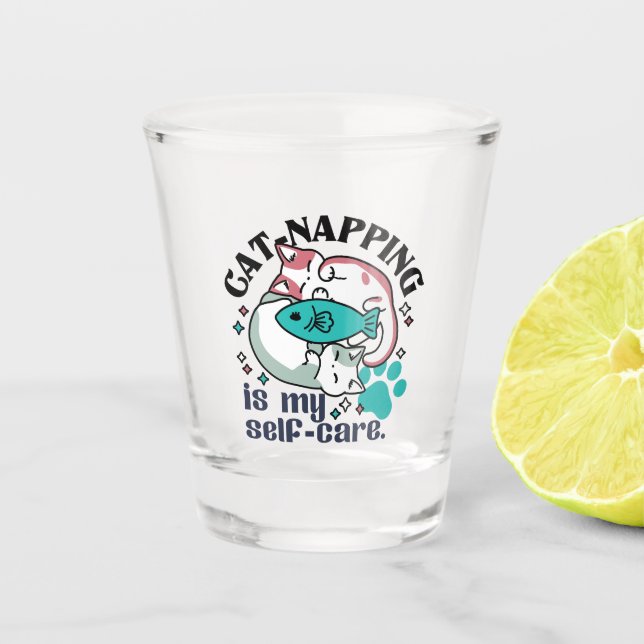 Cat-Napping Is My Self-Care: Cute Sleepy Cats Shot Glass (Front)